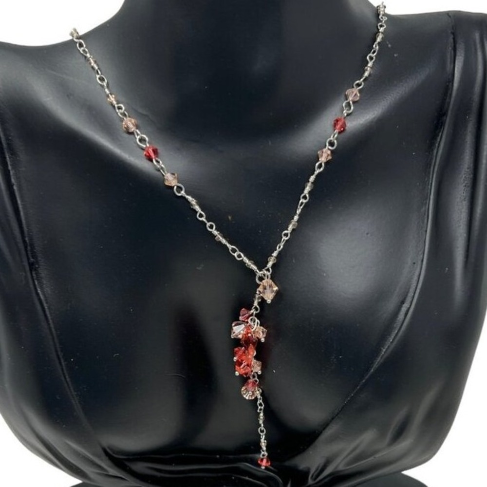 Charming Charlie Necklace Silver Tone‎ Pink Beaded Lavaliere